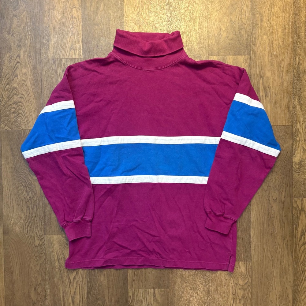 Vintage Preppy Golf John Ashford Colorblock Striped Turtleneck Rugby Style Shirt
